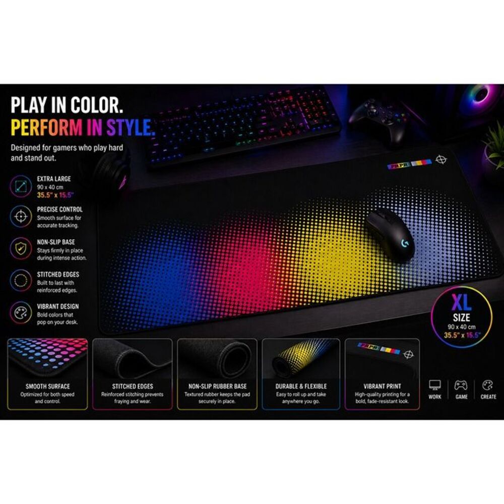 XL RGB Color Dot Gaming Mouse Pad 35.5" x 15.5" Extended Desk Mat